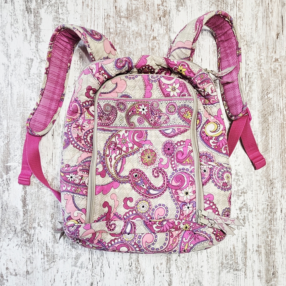 Vera Bradley Laptop Backpack Bag Quilted Padded Pink Paisley Bookbag School